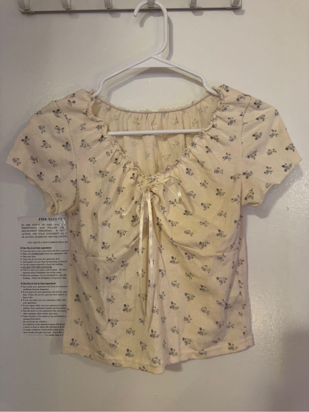 Cream Floral Tie-Front Women's Top